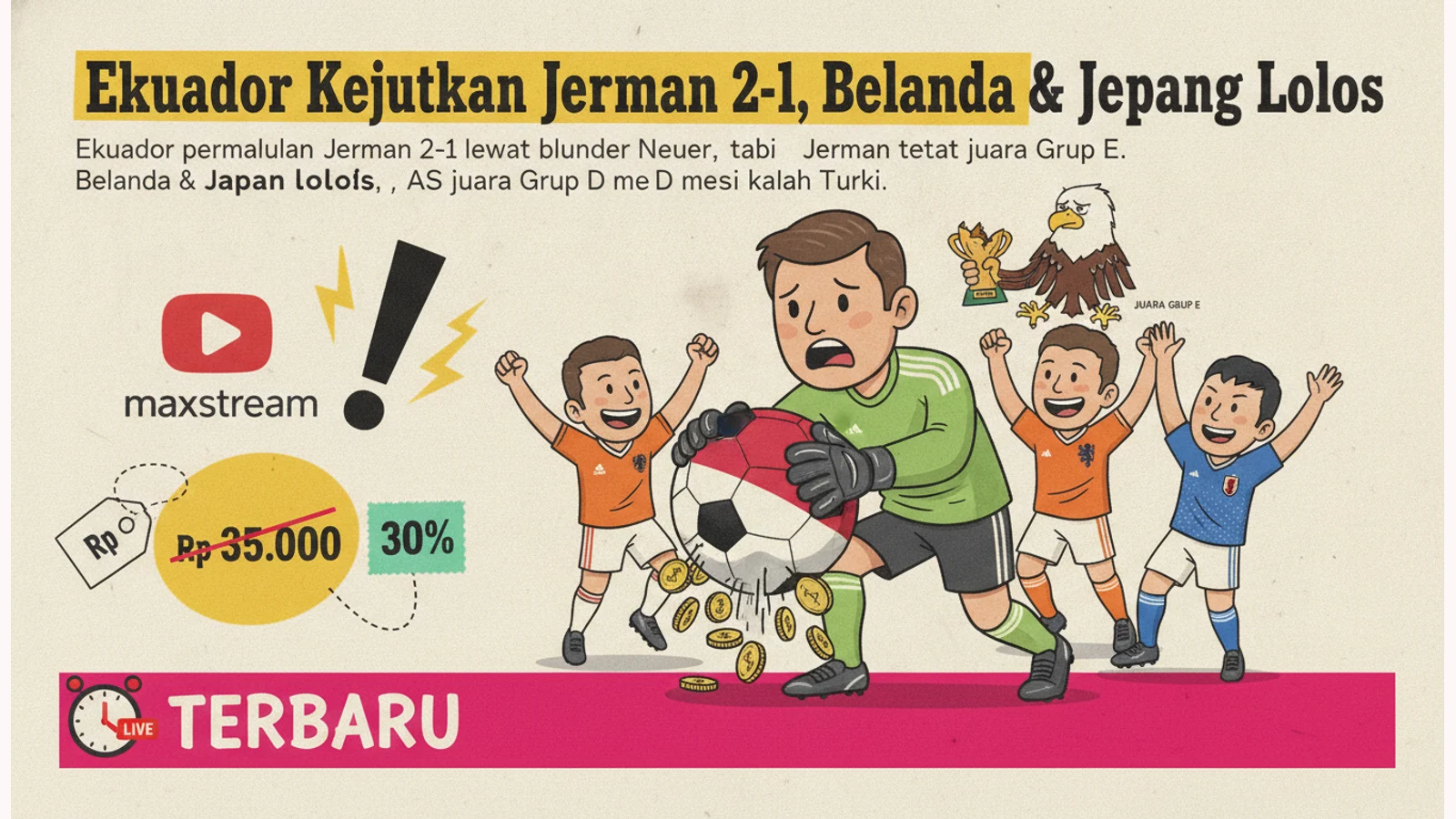 Ekuador Kejutkan Jerman 2-1, Belanda & Jepang Lolos